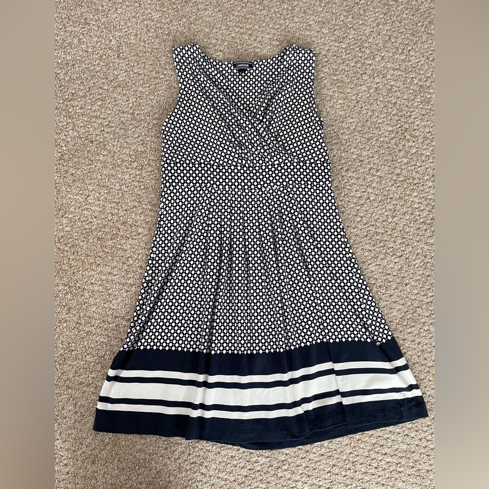 Lands’ End Modal Jersey Sleeveless Dress Large Petite - White/Navy